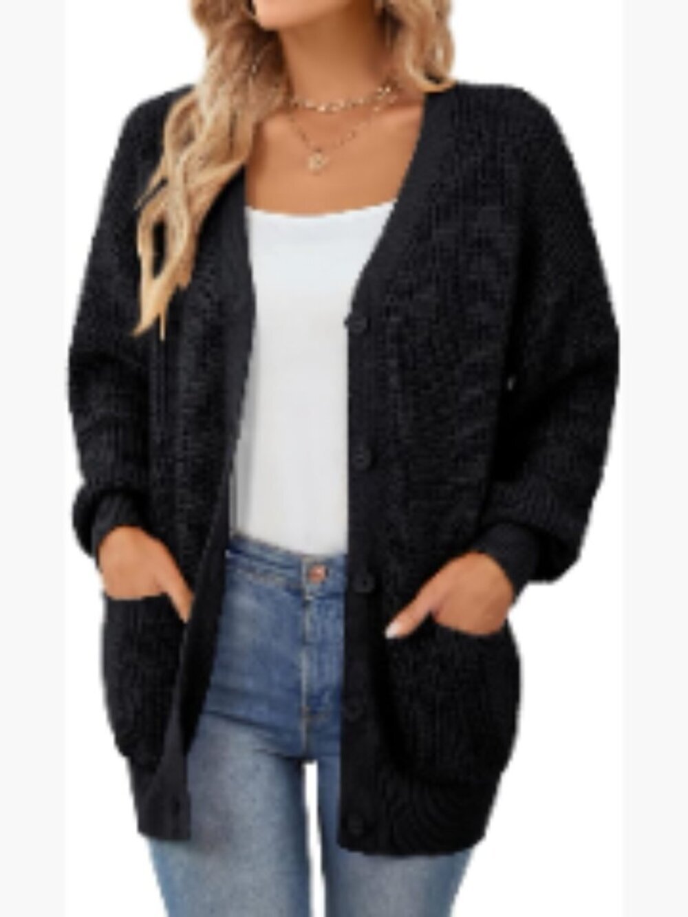 100% Cotton Oversized Cardigan Sweater Button-Down with Pockets